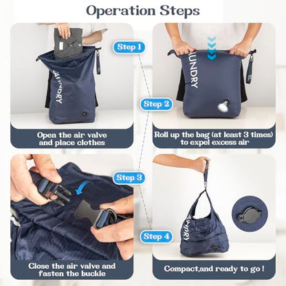 Travel Laundry Bag, Vacuum Compression Dirty Clothes Travel Bag | Waterproof Wet/Dry Space-Saving Laundry Storage Organizer, Smell Proof Storage Bag for Clothing, Swimming, Yoga, Gym, Camping