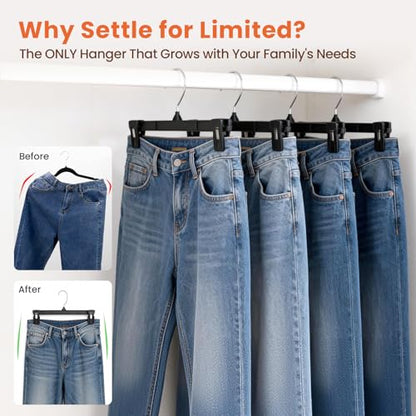 HOUSE DAY Black Pants Hangers with Clips 50 Pack, 12 Inch Skirt Hangers | Non-slip clips hold trousers, skirts, shorts and jeans; 360° swivel hook allows easy access for everyday adult wardrobes