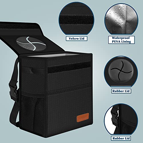 Femuar Leak Proof Car Trash Can with Lid - Waterproof Automotive Garbage Bin for SUVs, Collapsible and Portable Car Trash Bag, Black