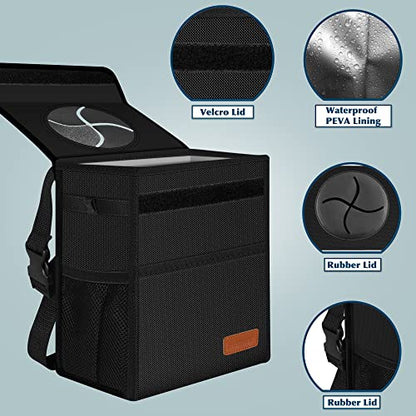 Femuar Leak Proof Car Trash Can with Lid - Waterproof Automotive Garbage Bin for SUVs, Collapsible and Portable Car Trash Bag, Black