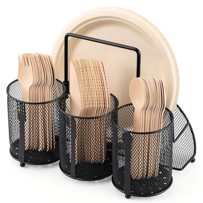 Utensil Caddy Silverware Holder for Party, Metal Mesh Cutlery Storage Organizer for Forks Spoons Napkins Plates, Perfect for Kitchen, Buffet, Picnic, Camping & Outdoor BBQ