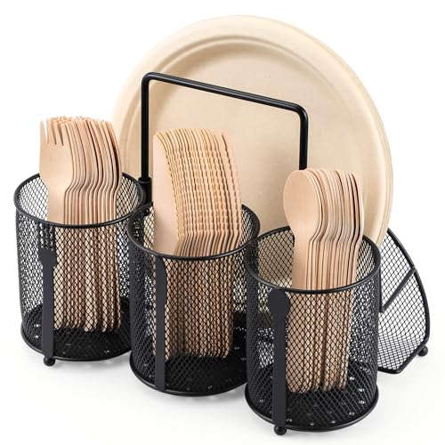 Utensil Caddy Silverware Holder for Party, Metal M... (Light black | Metal)