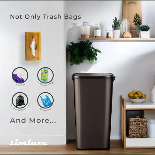 Bamboo Trash Bag Dispenser Organizer Kitchen Garbage Bag Holder Box | Wall Mount To Maximize Space And Keep Trash Bags Organized And Accessible