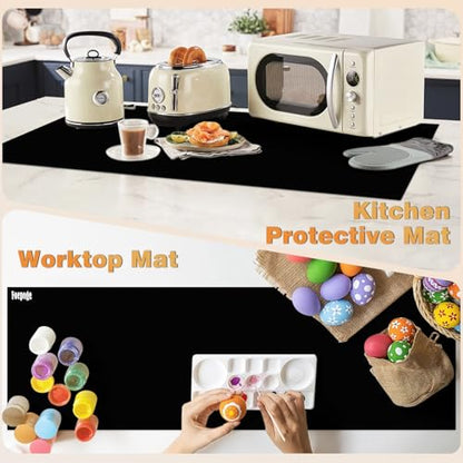 49.2" x 15.7" Large Silicone Mat for Kitchen Counter Protector, Cuttable | Silicon Countertop Protector Mat Heat Resistant Mats for Countertop, Cut to Fit Placemat Ship Roll by Foepoge, Black