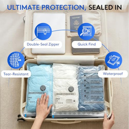 15+1 Packs Vacuum Bags for Travel with Rechargeable Pump, 3 Sizes Vacuum Seal Bags for Clothing, Compression Vacuum Travel Bags for Luggage, Vacuum Packing Bags for Closet Organization