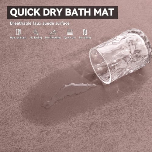 MontVoo -Bath Mat Rug-Rubber Backing Non Slip Quick Dry Absorbent Thin Bathroom Rugs Fit Under Door-Faux Suede Surface Bathroom Floor Mats-Shower Rug for in Front of Bathtub Shower Dusty Rose 16"x24"