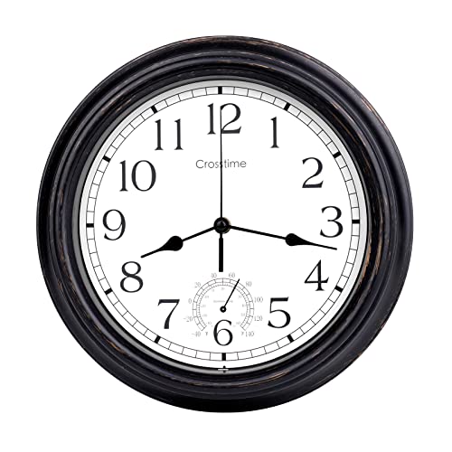 12 Inch Retro Indoor Outdoor Clocks Waterproof with Thermometer Easy to Read Silent Quality Quartz Vintage Bathroom Clock Battery Operated for Patio,Home,Garden Decor (Bronze)