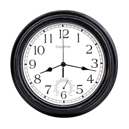12 Inch Retro Indoor Outdoor Clocks Waterproof with Thermometer Easy to Read Silent Quality Quartz Vintage Bathroom Clock Battery Operated for Patio,Home,Garden Decor (Bronze)