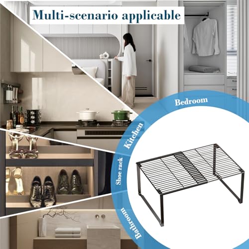 Extendable Metal Wire Shelf Organizer - Adjustable 15-24.4in Length, Stackable Storage Rack for Kitchen/Pantry/Bathroom/Shoe Cabinet/Tool Closet (1,Black)