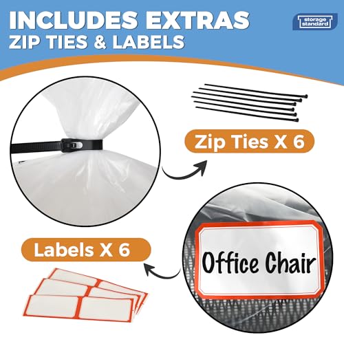 Large Clear Plastic Bags for Storage 6-Pack - Waterproof Extra Large Plastic Bags with Zip Ties, Heavy-Duty Cover for Rugs, Patio Cushions, Décor & Oversized Items - 45 x 65 Inches