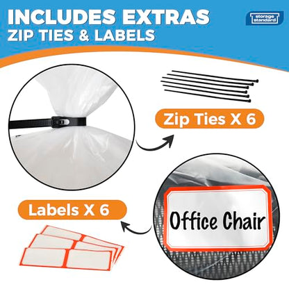 Large Clear Plastic Bags for Storage 6-Pack - Waterproof Extra Large Plastic Bags with Zip Ties, Heavy-Duty Cover for Rugs, Patio Cushions, Décor & Oversized Items - 45 x 65 Inches