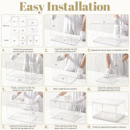 AZ.MIFENO Large Stackable Storage Drawers,Clear Thickened Drawer Organizers with Pull-Out Drawer for Skincare,Cosmetics, Ideal for Closet,Bathroom,Kitchen Undersink,Cabinet,Toy Organization (2 Packs)