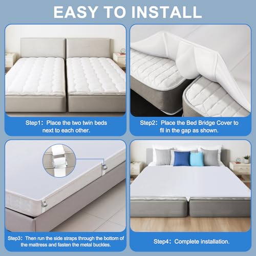 Upgrade 3-in-1 Bed Bridge Twin to King Bed Converter with Fitted Sheet- Mattress Gap Filler King Bed-with Sheet Strap Set 78"x 75"-Patent