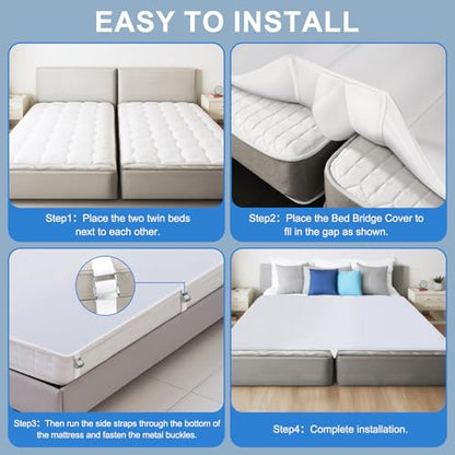 Upgrade 3-in-1 Bed Bridge Twin to King Bed Converter with Fitted Sheet- Mattress Gap Filler King Bed-with Sheet Strap Set 78"x 75"-Patent