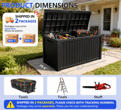 200 Gallon Outdoor Storage Box Resin Deck Box All Weather Waterproof Large Lockable Storage Container Deck Box for Patio Furniture, Garden Tools, Lockable, Black New