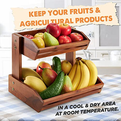 Acacia 2 Tier Fruit Basket for Kitchen Counter Organizer – Wooden Fruit Bowl & Wooden Basket for Kitchen Counter Storage, Vegetable & Produce Storage, Snack Organizer for Countertop (Acacia)