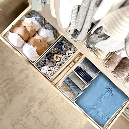 Simple Houseware Foldable Drawer Organizer Stocking Bin, Set of 12, Beige | Fabric Storage Bins for Clothes, Underwear, Bra, Panty, Socks, Onesies – Closet & Dresser Dividers for Home