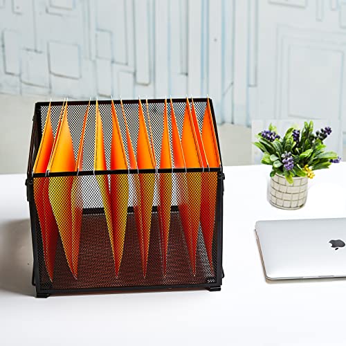 Letter Size Metal Hanging File Folder Organizer Crate Basket,Black | Mesh File Folder Holder & Filing Box with Handle,Stackable Rack for Office Supplies,Teacher Classroom & Home