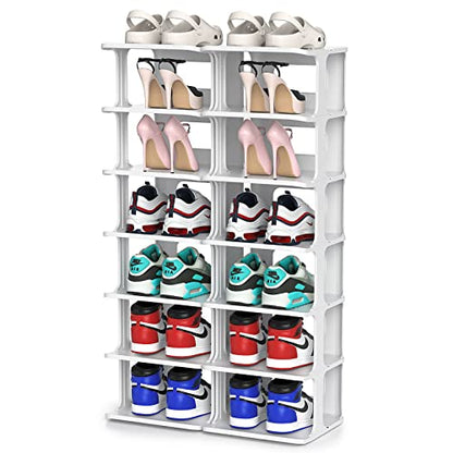 ZOINLIY Stackable Shoe Organizer for Closet, Small Shoe Rack for Entryway, Bedroom, Dorm Rooms, Free Standing Shoe Shelf, Plastic Shoe Cubby for Small Space, Grey Space Saver Shoe Holder
