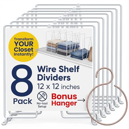 White Wire Shelf Dividers for Closet Organization... (8 Count | Bone White | Carbon Steel)