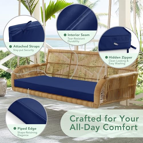 Summsun Outdoor Bench Cushion Pad, 42 x 18 x 3 Inch, Navy Blue | High-Resilience Foam, Water Resistant, Removable Cover, Hidden Zipper, Tie Strap, Fit for Patio, Garden, Swing, Porch, Settee