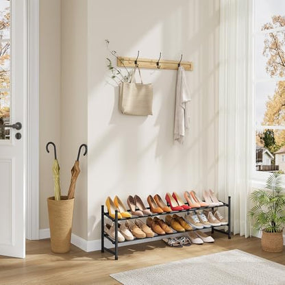 Expandable Shoe Rack for Closet 2 Tier, 28“-41“Stackable, Black | Adjustable Shoe Organizer Closet Shoe Rack Floor, Metal Shoe Shelf Storage for Entryway, Closet, Garage, Front Door Entrance