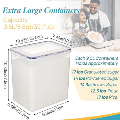 Vtopmart 9.5L Flour Sugar Storage Containers, 2 Pack, Each Fits 12.5 lb