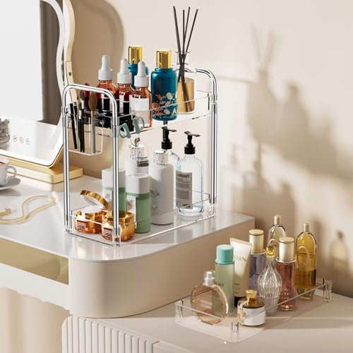 SPACEKEEPER 3 Tier Acrylic Storage Rolling Cart Clear Bathroom Cart Organizer, Transparency Laundry Room Organization Mobile Shelving Unit Multifunction Rolling Utility Cart for Office Living Room