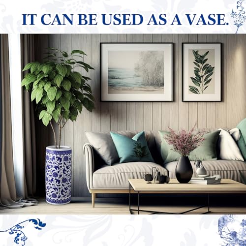 Sawysine Blue and White Ceramic Umbrella Stand, Floral Design Floor Vase for Entryway Indoor Decorative, 19.7" Heavy Porcelain Holder for Umbrellas Canes Home Decor(19.7 Inch,Lotus in Vine)