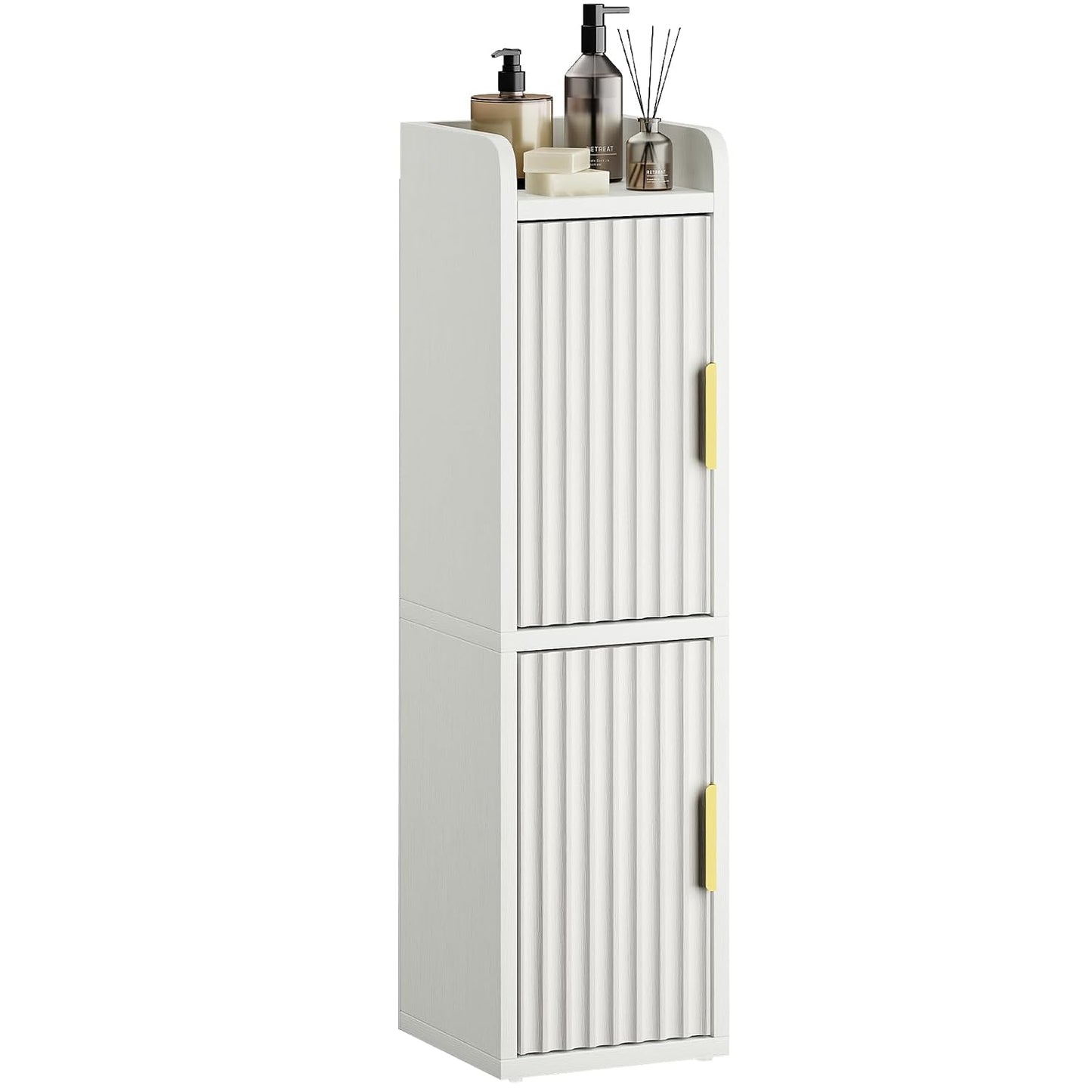 Yoobure Small Bathroom Storage Cabinet - Corner Floor Cabinet with 2 Doors & Adjustable Shelves, Narrow Slim Toilet Paper Cabinets, Skinny Bathroom Organizer for Small Space, 7.9" D x 7.9" W, White