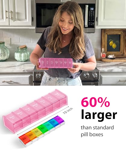 Extra Large Pill Organizer - XXL Vitamin Holder for Weekly Supplements - Double Sided Pill Box 7 Day with Big AM PM Compartments Huge Daily Medicine Dispenser 2 Times a Day Reliable and Easy-to-Use