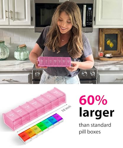 Extra Large Pill Organizer - XXL Vitamin Holder for Weekly Supplements - Double Sided Pill Box 7 Day with Big AM PM Compartments Huge Daily Medicine Dispenser 2 Times a Day Reliable and Easy-to-Use