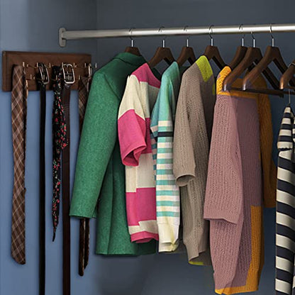 Belt Organizer, Wall Mounted Hanger for Closet, Brown | Wooden Belt Hanger Tie Hanger Space Saving Holds Over 28 Belts, Wooden Rack for Tie and Scarf Storage