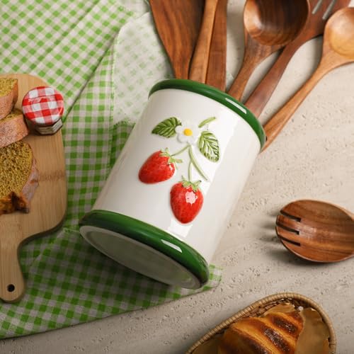Ceramic Fruit Embossed Kitchen Utensil Holder For... (Strawberry | Ceramic)