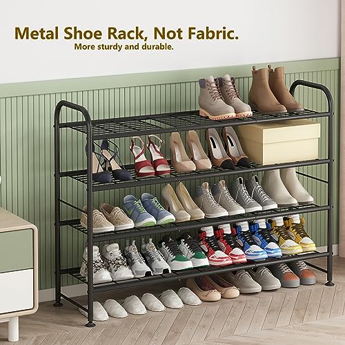 LINZINAR 4 Tier Long Shoe Rack for Closet Metal Shoe Organizer for Entryway | Spacious design stores 25+ pairs of shoes,durable metal frame,space-saving organizer for closet, hallway, and Entryway Black
