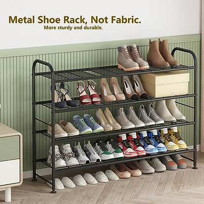LINZINAR 4 Tier Long Shoe Rack for Closet Metal Shoe Organizer for Entryway | Spacious design stores 25+ pairs of shoes,durable metal frame,space-saving organizer for closet, hallway, and Entryway Black