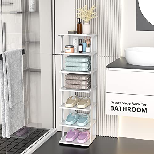 ZOINLIY Stackable Shoe Organizer for Closet, Small Shoe Rack for Entryway, Bedroom, Dorm Rooms, Free Standing Shoe Shelf, Plastic Shoe Cubby for Small Space, Grey Space Saver Shoe Holder