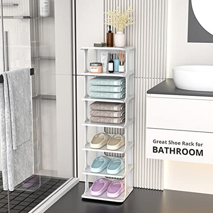 ZOINLIY Stackable Shoe Organizer for Closet, Small Shoe Rack for Entryway, Bedroom, Dorm Rooms, Free Standing Shoe Shelf, Plastic Shoe Cubby for Small Space, Grey Space Saver Shoe Holder