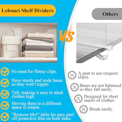 Clear Acrylic Shelf Dividers Closet Organizers for Organization Enthusiasts | 10" Tall Closet Shelf Dividers for Clothes Purse Towel - Sturdy Shelf Separators for Bedroom Kitchen Office Space Saver