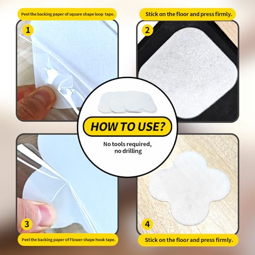 PHIXBEAR 16 Sets Super Adhesive Carpet Pad Gripper, Heavy Duty Hook and Loop Strips Rug Tape for Hardwood Floors Tile, Rug Corners to Hold Rug Down, Keep Area Rugs Safe and in Place