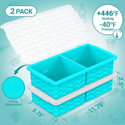 Aopigavi Silicone Freezer Tray with Lid – 2-Cup Soup Freezer Container Molds, Large Ice Cube Trays for Freezing Soup, Sauce & Broth, Meal Prep & Food Storage – Oven & Dishwasher Safe, 2-Pack