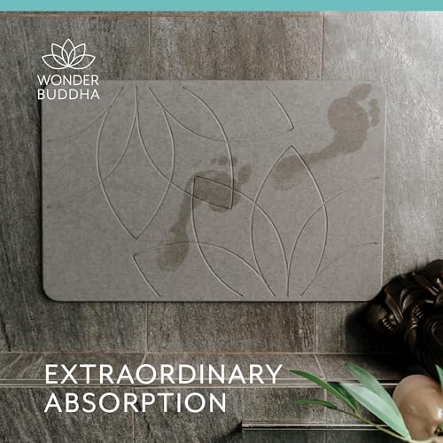 Wonder Buddah Diatomaceous Earth Bath Mat, Lotus | Quick-dry, antimicrobial, non-slip backing pad, millions of micro-pores, 5.9 lb, sanding tool incl.