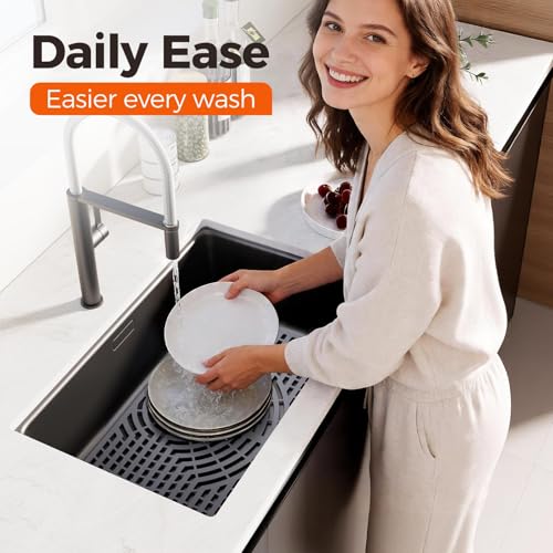 Snuggery Silicone Sink Protector for Kitchen Sink, 28"x15" Rear Drain | Scratch protection, cushions fragile dishes and glassware, dishwasher safe, food-grade silicone, 446°F heat resistant