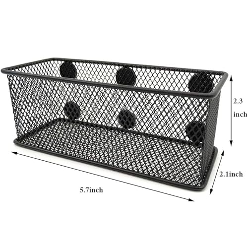 Magnetic Pencil Holder Set of 3 - Black Wire Mesh Storage Baskets Organizer with Strong Magnets - Perfect for Whiteboard, Refrigerator and Locker Accessories