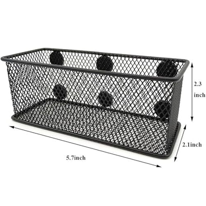 Magnetic Pencil Holder Set of 3 - Black Wire Mesh Storage Baskets Organizer with Strong Magnets - Perfect for Whiteboard, Refrigerator and Locker Accessories