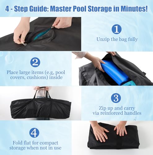 PJT Extra Large Storage Bag for Above Ground Inflatable Frame Pools, Waterproof UV Resistant Storage Tote for Pool Accessories with 4 Reinforced Handles