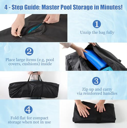PJT Extra Large Storage Bag for Above Ground Inflatable Frame Pools, Waterproof UV Resistant Storage Tote for Pool Accessories with 4 Reinforced Handles