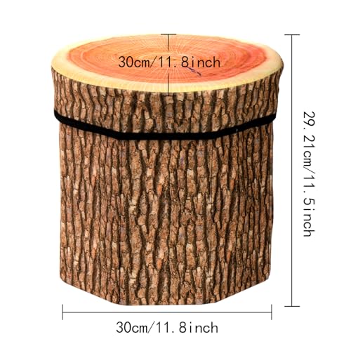 Lawei 3 Pack Tree Stump Storage Stools, 12 x 12 Inches Folding Stool Ottoman with Foam Cushion, Collapsible Storages Seat Chest, Vintage Storage Toy Box Wood Stump Organizer Stools for Toy
