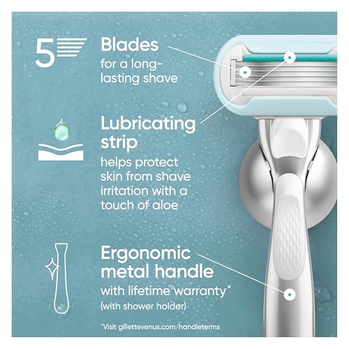 Gillette Venus Extra Smooth Sensitive Razor for Women, Includes 1 Reusable Razor Handle + 2 Refills, for Sensitive Skin with Metal Handle and Shower Holder