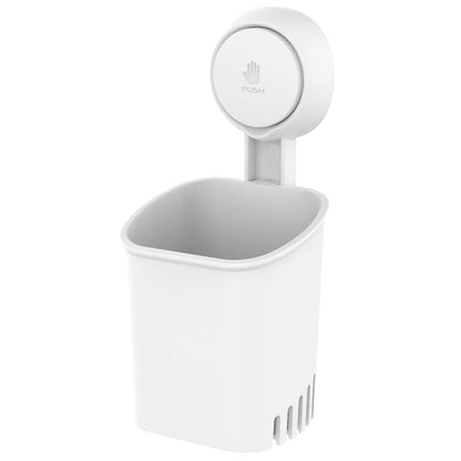 Powerful Suction Cup Toothbrush Holder, Drill-Free Wall Shower Holder for Toothbrush, Toothpaste, Razor, Removable Suction Cup in Shower, Self-draining Kitchen Tableware Organizer, White
